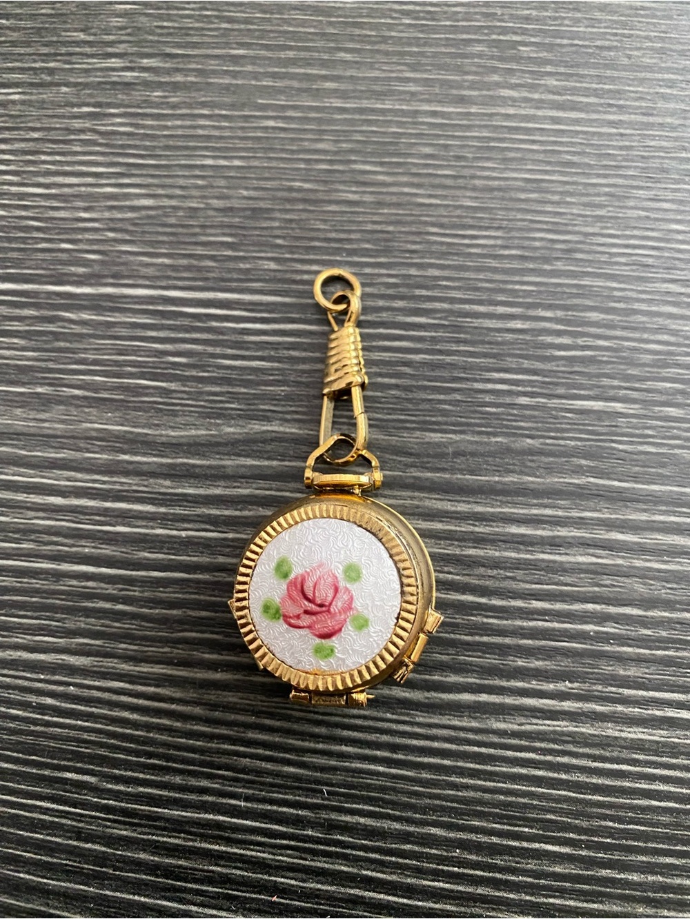 Vintage Gold-Tone Floral Locket Keychain - Pink Rose